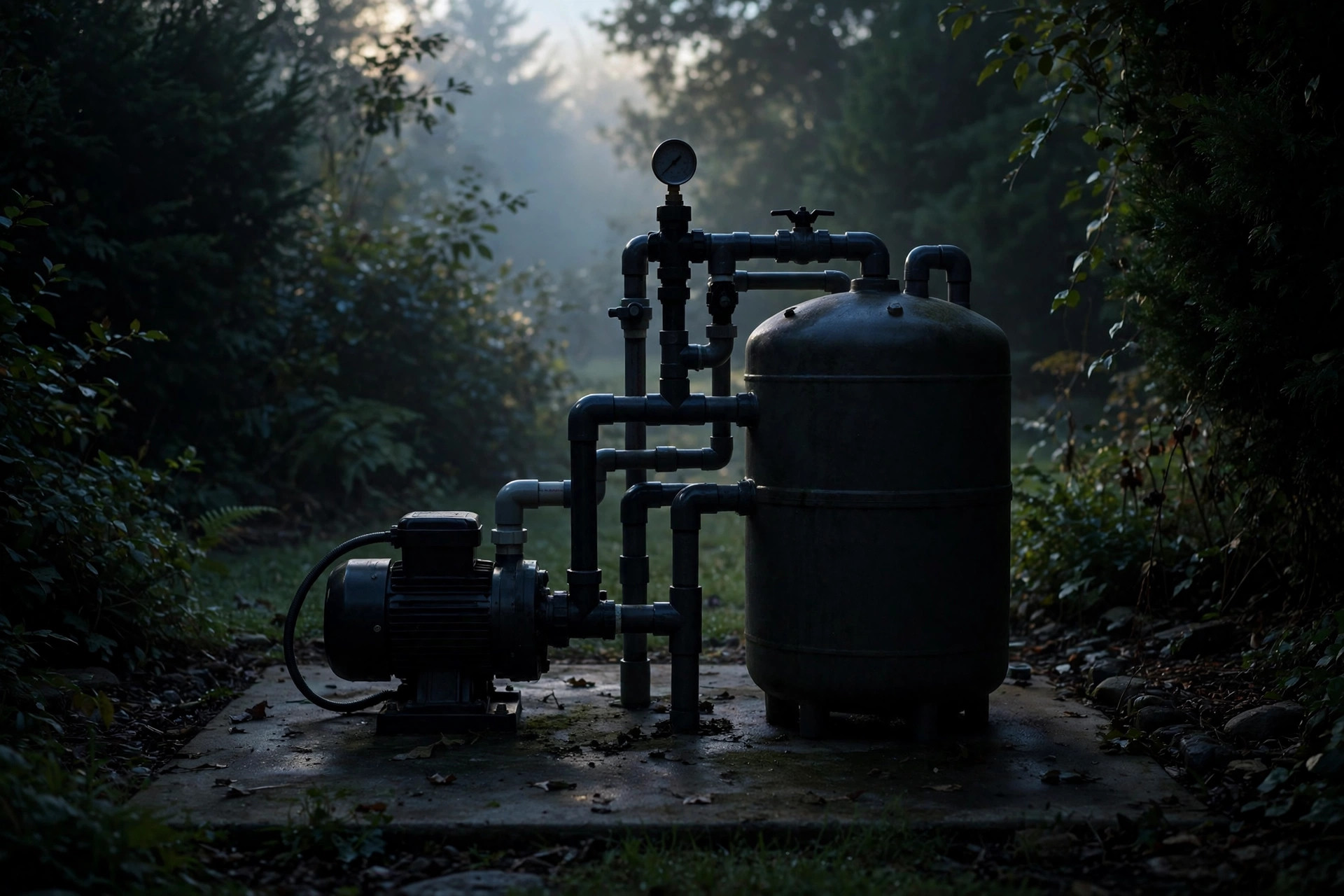 Pool equipment pad at dawn